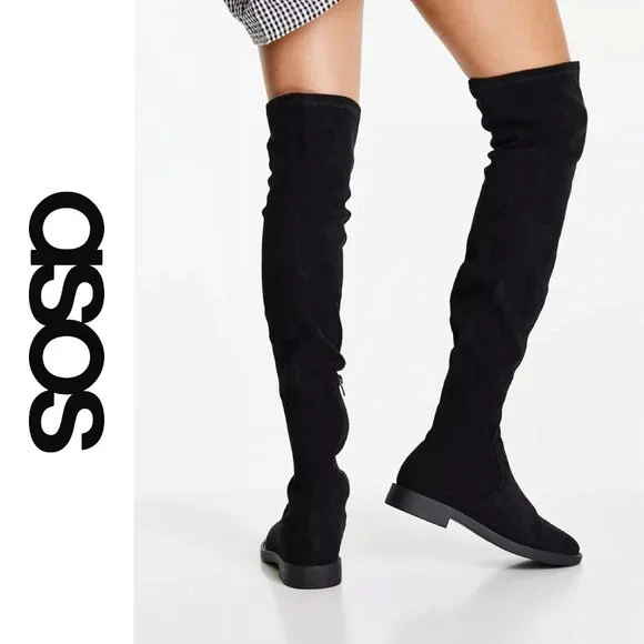 Like NEW - ASOS DESIGN Kalani over the knee boots in black micro Sz 9 - Picture 4 of 4